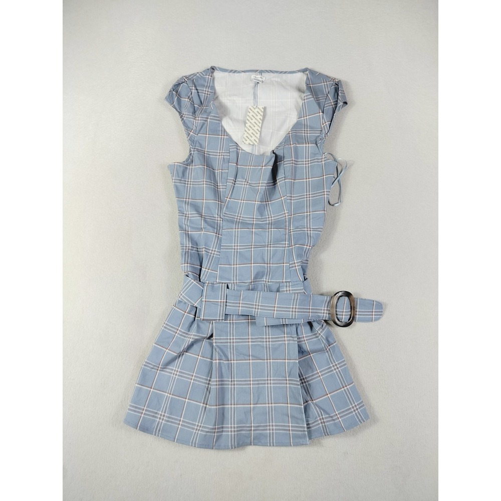 Kimchi Blue Urban Outfitters Dress Womens Large Blue Plaid Belted Fit Flare Mini